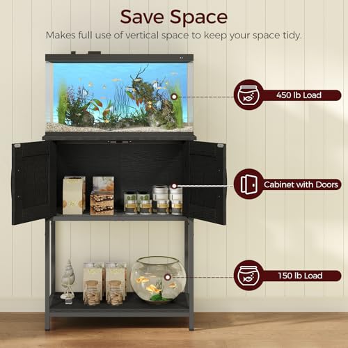 MAHANCRIS 10 Gallon Fish Tank Stand, Metal Frame Aquarium Stand, Cabinet for Fish Tank Accessories Storage, Heavy Duty Reptile Turtle Tank Stand for Home Office, 23.6" L x 11.8" W, Black FTBK2101 - color: Black