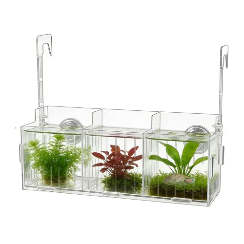 Transparent Aquarium Plant Hanging Rack - Acrylic Top-Mounted Plant Holder | Height Adjustable Double-Hook Hydroponic Planter | for Fish Tank Flower Pot, Aquarium Decorative Accessories - size: Three grids