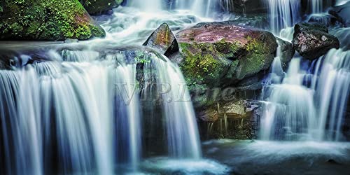 Waterfall Forest Stone Fish Tank Backgroun Poster PVC Aquarium Background Decorations Natural Tank Background (48" x 20"/ 122 x 50cm) - size: 48" x 20"/ 122 x 50cm