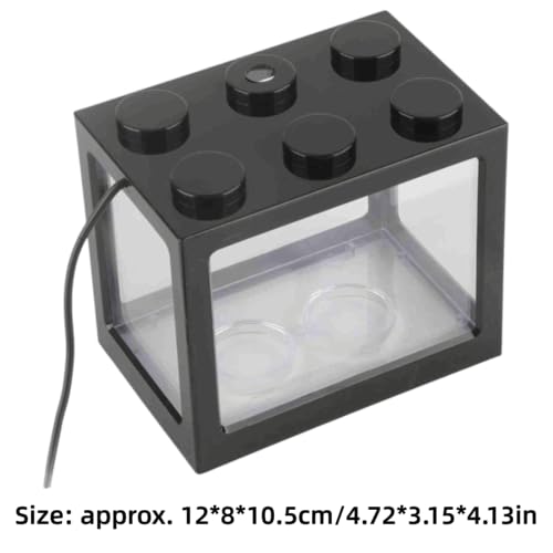 Mini USB LED Aquarium Fish Bowl Plastic Tank with White Light for Desk Tabletop Decor Energy-Saving Office Accent(Black) - color: Black