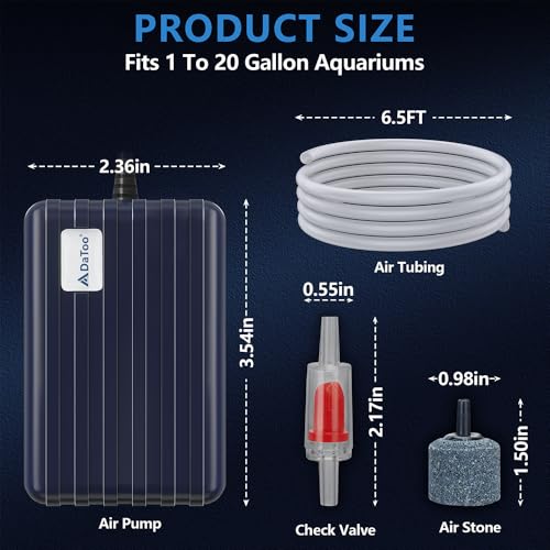 Aquarium Air Pump Compact Fish Tank Air Pump Quiet Aquarium Bubbler Aerator Buckets Oxygen Aerator Pump for 1 to 20 Gallon Fish Tanks
