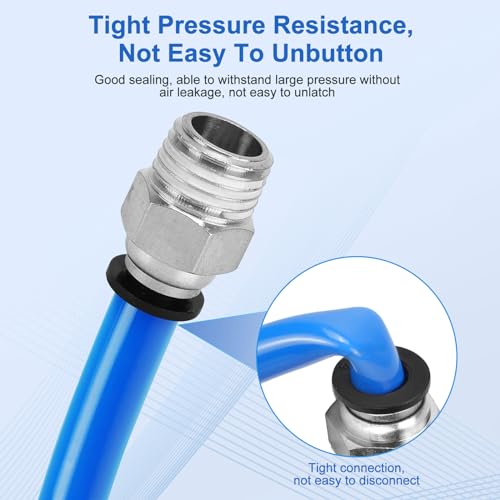 12 Pcs Push to Connect Fittings 1/4 Inch Tube OD x 1/4 Inch NPT Thread Pneumatic Male Straight and Elbow Quick Connect Air line fittings - size: 1/4"OD x 1/4"NPT