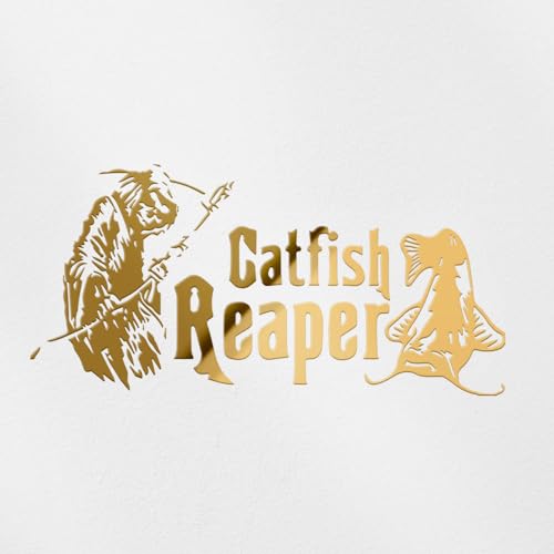Decal Stickers of Catfish Reaper Fishing #2 (Metallic Gold) (Set of 2) Premium Waterproof Vinyl Decal Stickers for Laptop Smartphone Car Dirt Bike Wall Room Mason Jar - BICVER1570832GOW19Y24 - color: Metallic Gold, size: 6.8'' x 3.3''