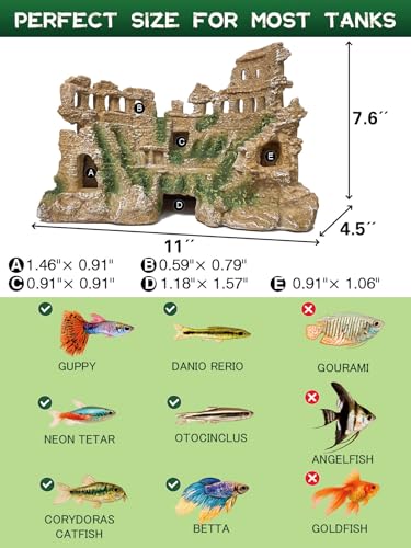 Fish Tank Decor - Antique Roman Column Ruin Ornament for Aquarium, Aquarium Hideout with European Castle Texture for Betta, Guppy, Shrimp - Safe Aquatic Decoration, Fish Hiding House - color: Large Colosseum Décor