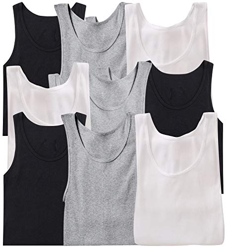 ToBeInStyle Men's Slim Fit Cotton Blend Solid Color Scoop Neck Tank Tops - color: 9-pack: Assorted, size: Medium