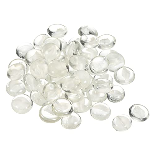MECCANIXITY Decorative Flat Glass Marbles 17-19mm Rock Vase Filler Beads Pebbles Petal White for Fish Tank Table Scatter Decor, 100 Pcs - color: White