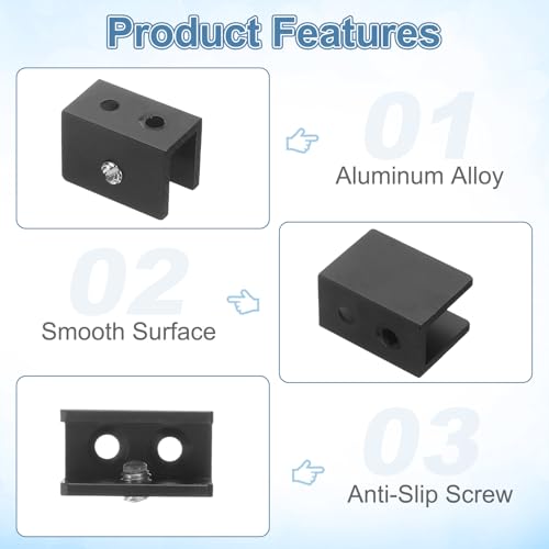 uxcell 4Pcs Glass Shelf Brackets, for 8-10mm Square Shape Glass Combination Fixing Mirror Bracket, Aluminum Alloy Clip Clamp with Screws for Glass/Wood Display Cabinet, Black - color: Black, size: 8-10mm