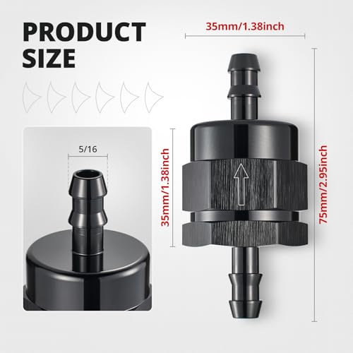 EVIL ENERGY 5/16" Check Valve, One Way Non-Return Valve Fitting Aluminum Black - size: 5/16