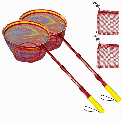 DaddyGoFish Kids Fishing Net - Extendable Telescopic Landing Net for Boy Girl Children Catching Small Fish Crab Shrimp Minnow Dragonfly Beach Pier Lake River Ocean - color: Style 1 (2 Pack, Red + Red)