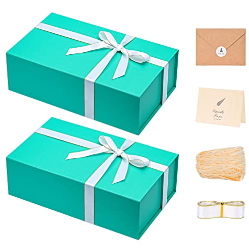 LIFELUM Green Blue Gift Box 13.85 x 8.35 x 4.45 inch, 1 Pack Big Gift Box with Magnetic Lid for Presents,Birthday, Bridesmaid Proposal Boxes Contains Ribbon, Card,Shredded Paper Filler - color: Green Blue, size: 1 count (Pack of 2)