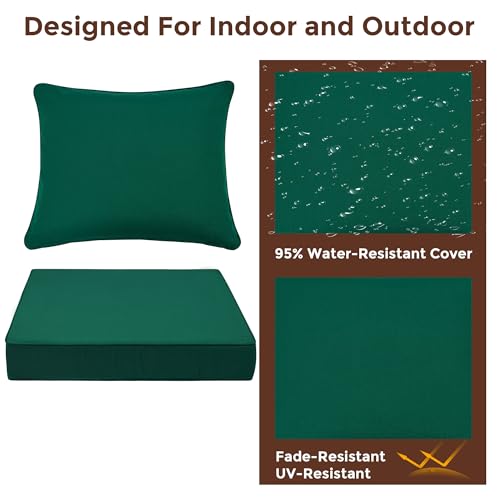 FUNHOME Outdoor Seat Cushion Set 24 x 24 x 4 Inch,Water Resistant Outdoor Chair Cushions for Patio Furniture,Thick Deep Seating Pads for Outside Chair Sofa Couch, Dark Green - color: Dark Green