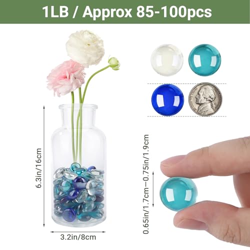 SUREAM Fireplace Glass Rock, 1 LB Multicolor Flat Glass Marbles for Vase Filler Table Scatter Aquarium Decor, Deep Blue, Blue, Transparent - color: Clear、blue、deep Blue