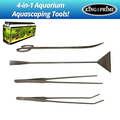 Aquarium Aquascaping Tools, Long Stainless Steel Tweezers Scissors Spatula Aquatic Plants Set for Fish Aquariums Tank and Terrarium. (Silver)