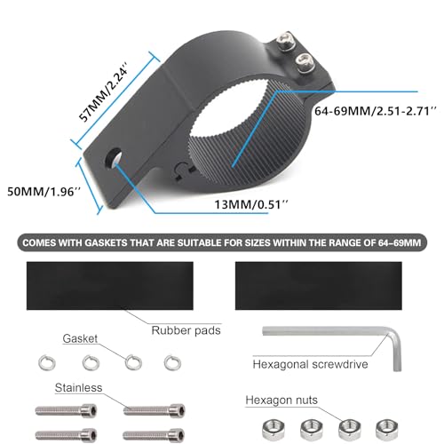 Tube Clamp Mounting Bracket for 2.5 Inch Bull Bar Roof Rack Roll Cage Mounts LED Square Round Work Light & Light Bar (Adjustable Between 64-69mm/2.5-2.7inch ) - size: 64mm-69mm(Approx 2.5"-2.7")