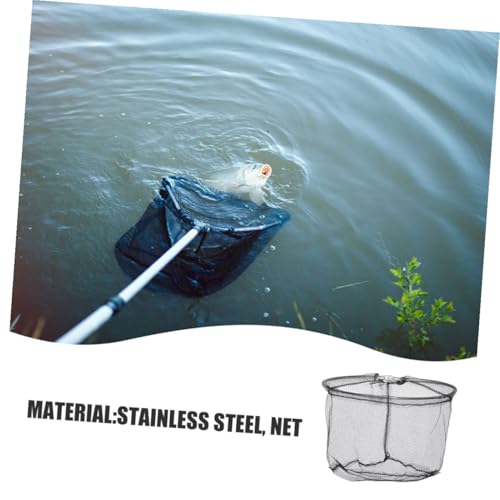 4pcs Soft Flexible Fishing Landing Net Replacement Head, Foldable Deep Stainless Steel Mesh, 40cm Round Black Net, Freshwater and Saltwater Fishing Accessory