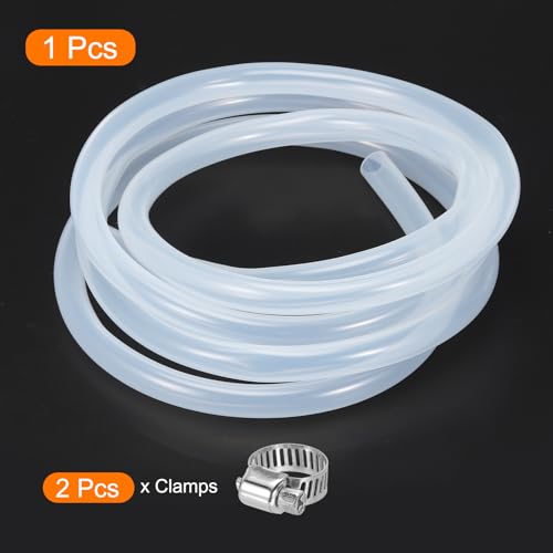 MECCANIXITY 10ft Clear Silicone Rubber Tubing 3/8" ID 1/2" OD Plastic Tube Flexible Air Hose for Brewing, Wine Making, Pump Siphon, 9.5mm x 12.7mm, with 2pcs Clamps - color: Clear, size: 3/8" x 1/2"