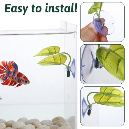 Thinp 4 Pack Betta Fish Leaf Pad, Betta Leaf Hammock Fish Tank Decorations Aquarium Decor Simulating The Natural Habitat with Plastic Suction Cup for Sleeping Resting Hiding Playing Breeding