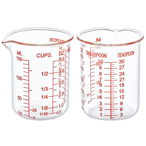 High Borosilicate Glass Measuring Cup-V-Shaped Spout，Glass Measuring Beaker for Kitchen or Restaurant, Easy to Read, 150 ML (5 Oz)-Pack of 2 - size: 150ML(5.0OZ)-Pack of 2