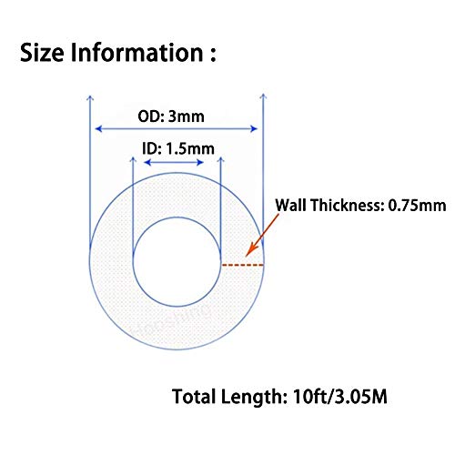Hooshing Silicone Tubing 1.5mm(1/16") ID x 3mm OD 10 Ft Food Grade Flexible Pure Silicone Rubber Plastic Tubing Hose High Temp for Water Pipe Home Brewing Winemaking Pump Transfer - size: 1.5mm ID x 3mm OD, style: 10 Ft/3.05M