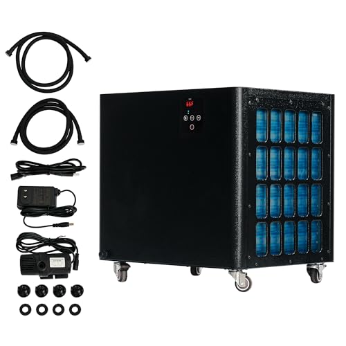 Albott 132 Gal Aquarium Water Chiller, 1/2 HP Fish Tank Chiller with Water Pump & 2 Pipes, Quiet Compressor Aquarium Cooler for Axolotl, Coral, Shrimp Tanks & Hydroponics, 110V Black - size: 1/2 HP