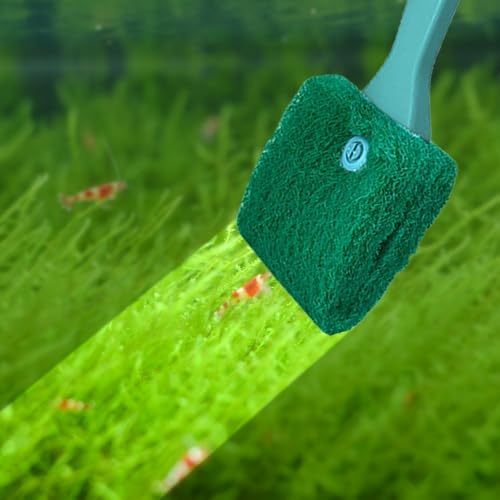 MiOYOOW Fish Tank Cleaning Brush, 2Pcs Aquarium Algae Scraper Double-Side Sponge Scrubber Cleaner with Extended Curved Handle for Fish Tank Glass Cleaning