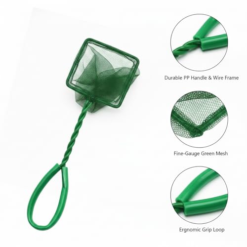 Square Frame Aquarium Fish Net with Green Mesh (1 PC) - size: 7.48 x 2.56 x 2.56"