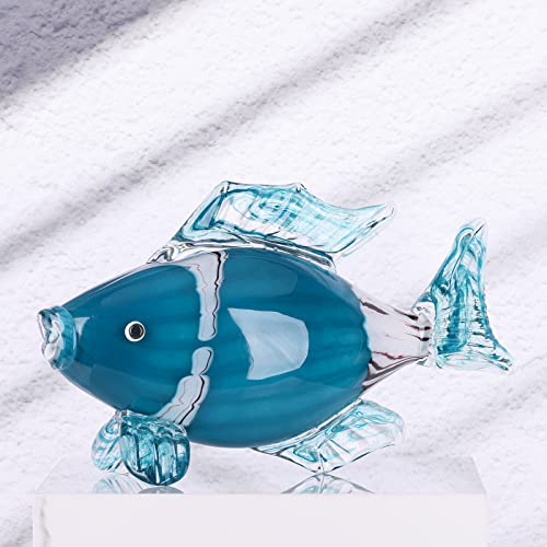 LCCCK Large Glass Fish Statue, Hand Blown Glass Sea Life Figurines, Coastal Decor for Home,Tropical Fish Ornaments Collectible Figurines, Coffee Table, Shelf, Office, Bathroom Decoration Nautical Art - color: E/1