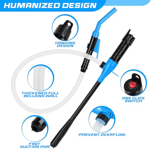Portable Transfer Pump Battery Operated Electric Siphon Pump for Gas, Fuel, Diesel, Water Transfer 2.4 GPM Flow Oil Extractor, 47 Inches Hose-Easy to Use Hand Fuel Pump, Multi-Use Transfer Pump(Blue) - size: 1 Pack Blue 2