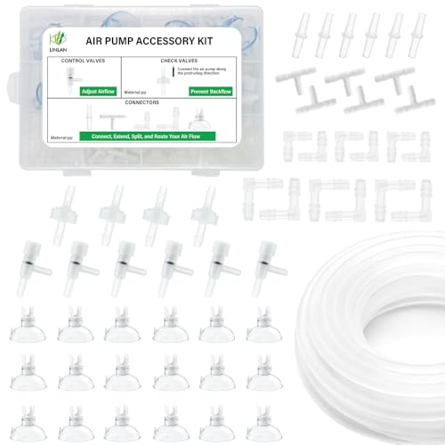 LINLAN 26 Feet 3/16''Silicone Airline Tubing with DIY Storage Box, Aquarium Air Pump Accessory Kit, 4 Check Valves, 6 Control Valves, 24 Connectors, 18 Suction Cup, for Fish Tank