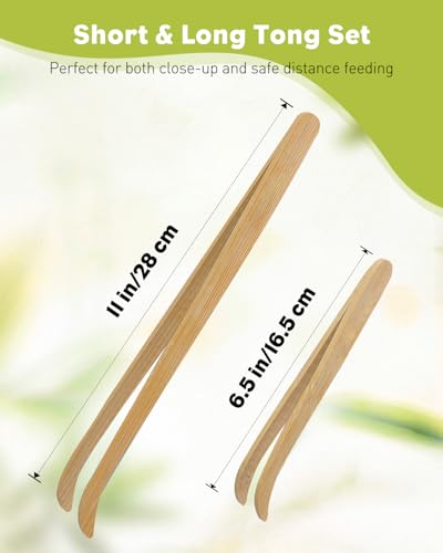 Pawfly 2 Pack Reptile Feeding Tongs, 11" & 6.5" Bamboo Reptile Tongs, Long Reptile Feeding Tweezers, Safe Reptile Tweezers Feeder Tool for Lizard Bearded Dragon Gecko Snak