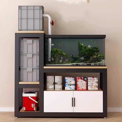 Multifunctional Fish Tank Stand, Stable Frame + Non-slip Mat, Open/closed Storage Area, Suitable for Living Rooms/offices/hotels, Easy to Install and Clean(Teak,150cm/59.1in) - color: Teak, size: 150cm/59.1in