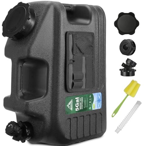 5 Gallon Water Jug, Camping Water Container, BPA Free Portable Water Dispenser with Spigot, Leak-Proof Large Camping Water Jug for Emergency Storage,Outdoor,Hiking - color: Black