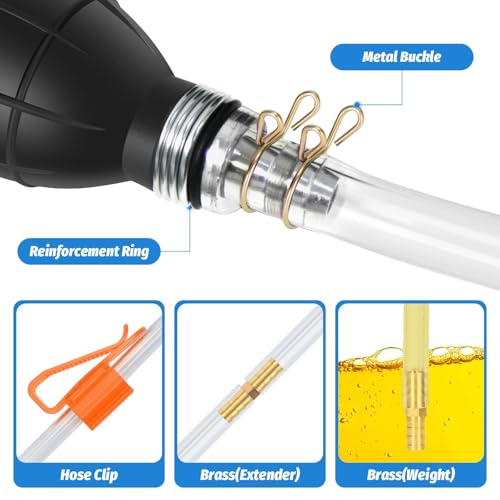 Gasoline Siphon Hose Pump - High-Flow Portable Hand Fuel Transfer Pump for Water, Gasoline, Oil, Petrol, Diesel (2 Premium PVC Hoses) - size: 15mm( 1 Pack)