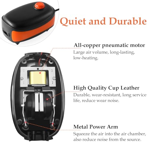 FEDOUR 4W/5W/8W Aquarium Corded Electric Air Pump, 96GPH/160GPH/256GPH Dual Outlets 4 Outlets Oxygen Pump, Ultra Quiet Aquarium Bubbler for up to 300 Gallon Fish and Turtle Tank - style: 2 Outlets-5W