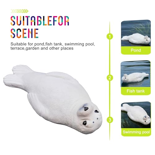 1 Piece Resin Floating Seal Statue, Simulated Realistic Animal Sculpture Figurine, Floating Sea Lion Ornament for Pool, Pond, Aquarium, Fish Tank & Home Garden Decoration - color: White