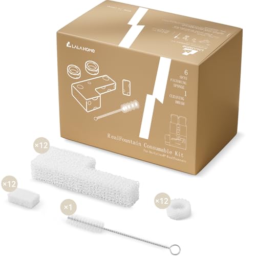 Cat Water Fountain Filter Sponge Replacement Foam Filters Compatible with Automatic Pet Water Dispenser 6-Pack, Upgraded Thicker Filter Fine Filtration for Smart Bowl with Cleaning Brush - size: 6 Sponges