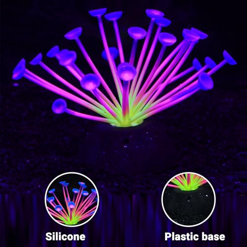 Suction Cup Anemone Aquarium Decor with Silicone Tentacles, Realistic Coral Reef Ornament for Saltwater and Freshwater Fish Tanks, Flexible Habitat for Shrimp, Invertebrates & Aquascaping (Blue) - color: Blue