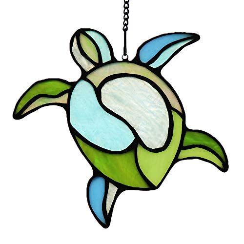 Sea Turtle Stained Glass Window Hangings Suncatcher Ornament,Sea Turtle Decor for Bathroom Office,Navy Beach Theme Decoration Gift for Parents Grandma Aunt Housewarming Gifts - color: E