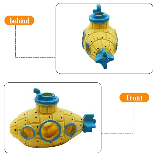 Saim Little Cute Retro Submarine Aquarium Decoration,Cave Landscaping Ornament for Shrimp Shelter Betta Cichlid Goldfish Hermit Crabs Fish Tanks Fish Toy - Yellow