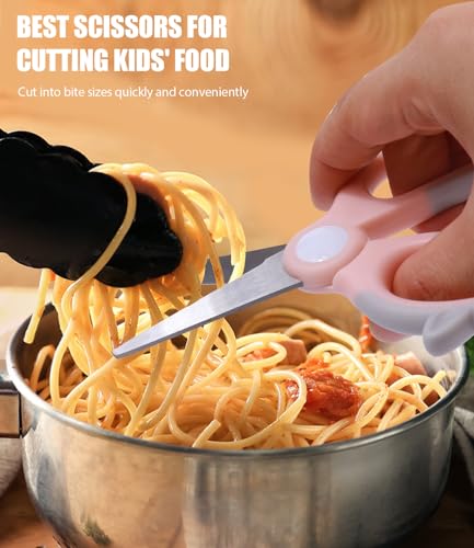 Baby Food Scissors Kicthen Shears -2Pack Portable Healthy Kids Scissors,Stainless Steel Scissor with Storage Travel Case - Ideal for Cutting Meat, Chicken, Vegetables, and Fruits (Pink+Blue)