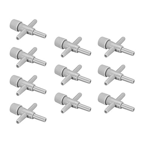 uxcell Aquarium Air Valve Cross Shaped 3 Way Air Pump Control Valves for Fish Tank Plastic Gray 10Pcs