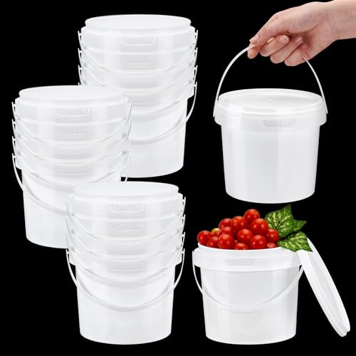 12 Pcs White Plastic Bucket with Lid and Handle, Food Grade Buckets with Lids, Ice Cream Containers Food Safe Bucket for Multipurpose Storage Paint Water Art Crafts Projects (1.58 Quart) - size: 1.58 Quart