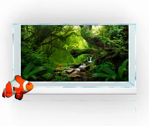 30X12IN Tropical Forest Green Huge Tree Reptile Habitat Aquarium Background, Green Natural Landscape Rainforest Fish Tank Decorations Background, Nature Art Terrarium Background - size: 30X12in/75X30cm