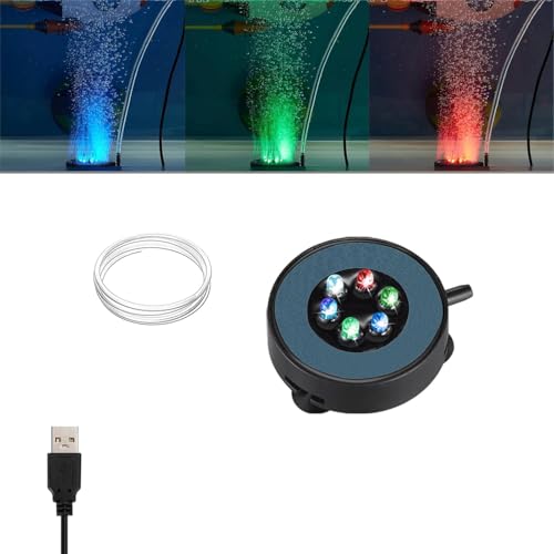 Carefree Fish Aquarium USB LED Light 2Inch Air Stone Timer with 3Ft Slicone Tubing Fish Tank Bubbler or Freshwater and Saltwater Fish Tank（Not Included Air Pump）
