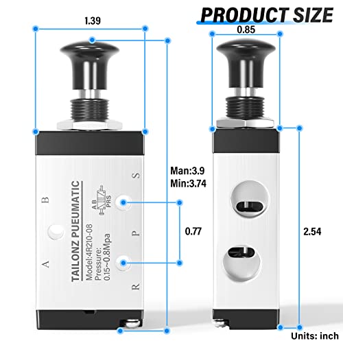 TAILONZ PNEUMATIC 1/4"NPT 5 Way 2 Position Air Hand Lever Operated Valve Pneumatic Solenoid Valve Manual Control Push-Pull 4R210-08 - size: 1/4"NPT, style: 5 Way 2 Position Manual