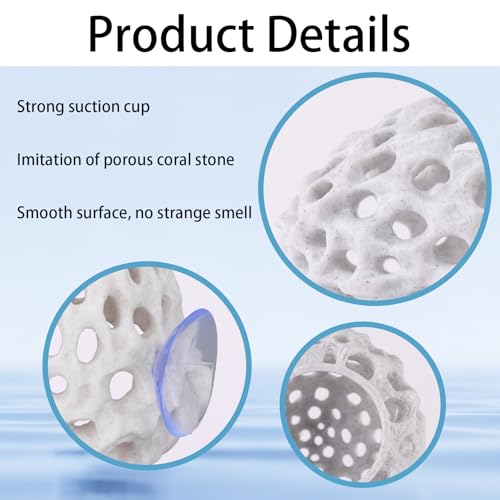 Shrimp Hides for Aquarium, Multi-Hole Shrimp Dome Hide with Suction Cup Coral Design Betta Fish Toys Fish Tank Accessories for Guppy and More Hiding Resting (White)