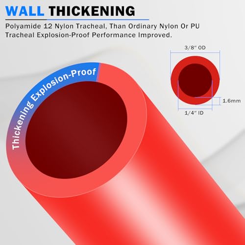 CheeMuii 50 FT 3/8" DOT Air Line Red 3/8 PA12 Nylon Pneumatic Tubing 15.2 Meter 3/8 Inch OD Pneumatic Air Tubing Pipe Hose Line for Semi Truck Trailer or Industrial Air System - color: Red, size: 3/8"OD-50FT