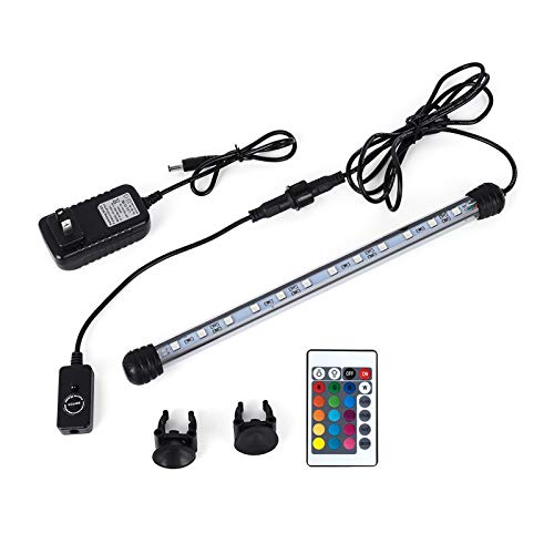 MQ 8 in Submersible LED Aquarium Light, 1.2W Color Changing Fish Tank Light with Remote Control, IP68 Crystal Glass 9 LEDs Lights Bar, for Fish Tank 10-15 inch - size: 9LED-Length 8"