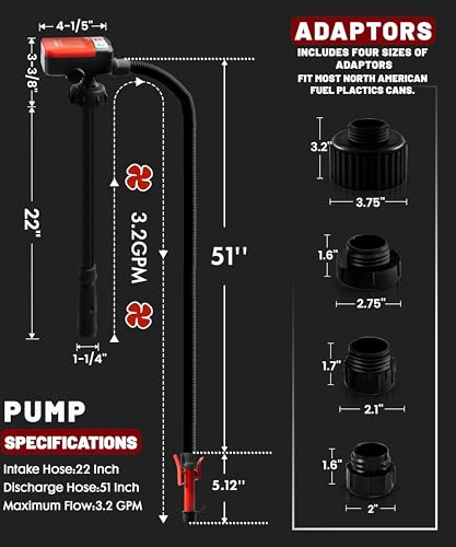 FUELIO Fuel Transfer Pump - USB Charging Electric Gas Pump for Gas Can - Gas Transfer Pump Battery Powered with Automatic Shut Off Nozzle, Fix Clip, Extra Long Hose Gas Can Jug Tank For Gasoline - size: USB Charging