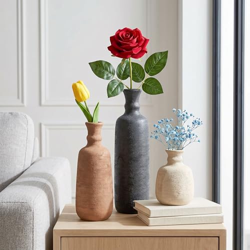 Ceramic Vase Set, 3Pcs Flower Vases for Modern Boho Farmhouse Decor, Decorative Vases for Pampas Grass & Dried Flowers, Distressed Finish - color: H